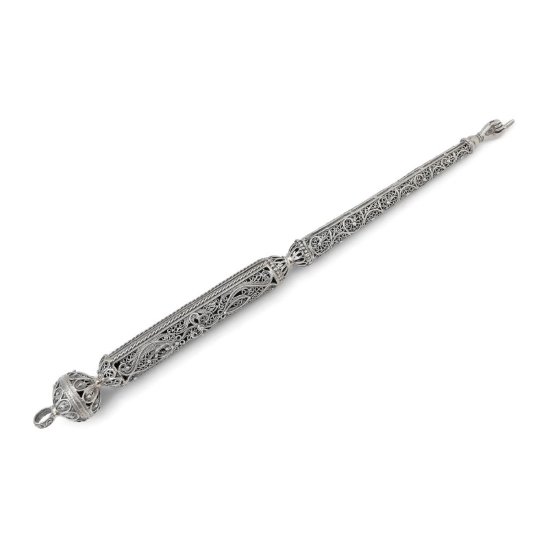Shoham Yemenite Art Long and Elegant Sterling Silver Filigree Torah Po
